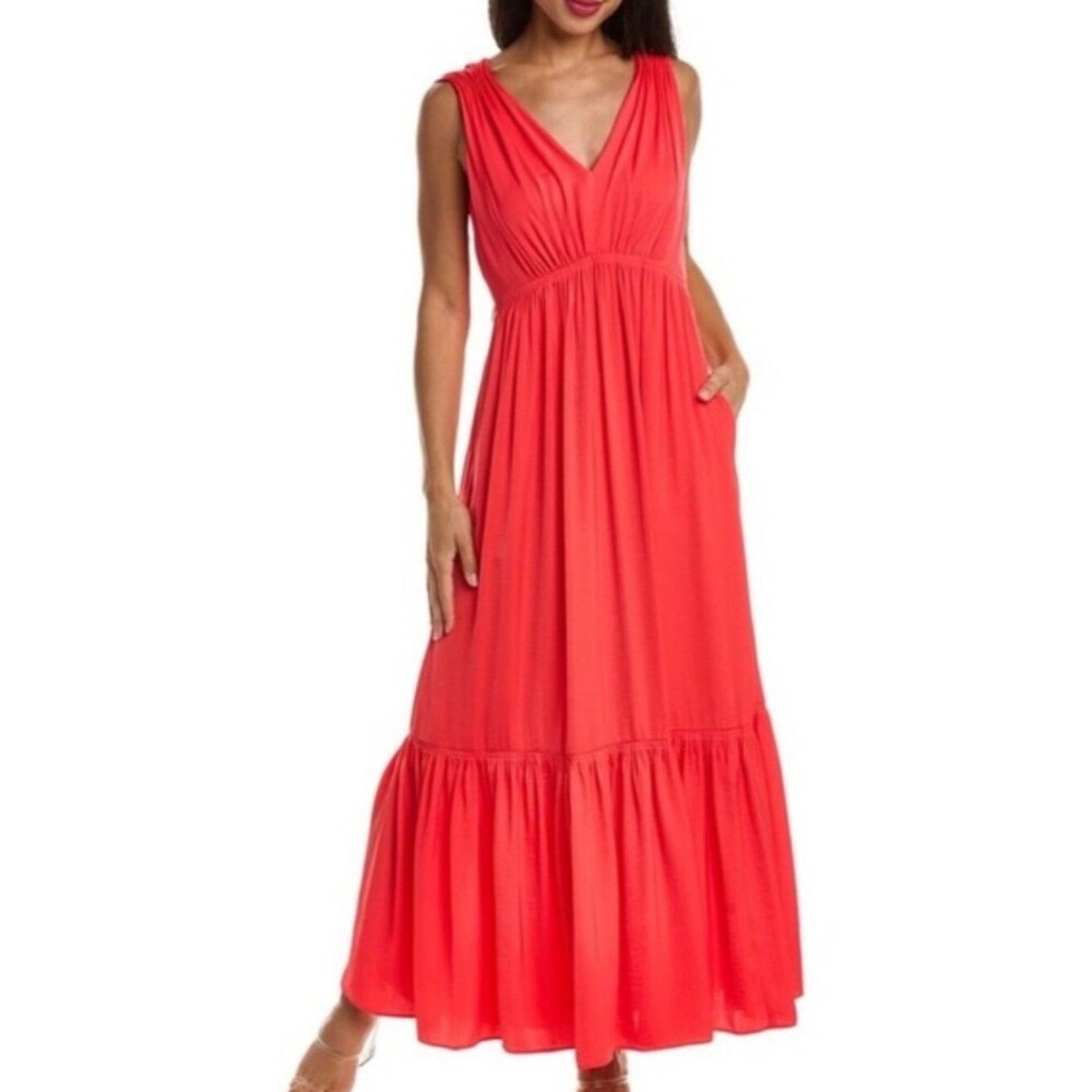 Kobi Halperin Almita V-Neck Maxi Dress - Size Medium Womens - Coral Red Pink
